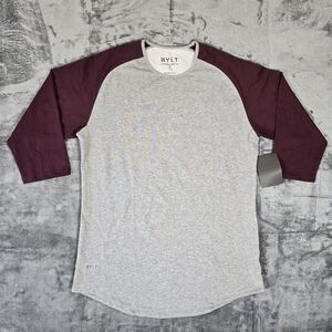 BYLT 3/4 Baseball Drop Cut T Shirt Size Large Burgundy Maroon NWT New